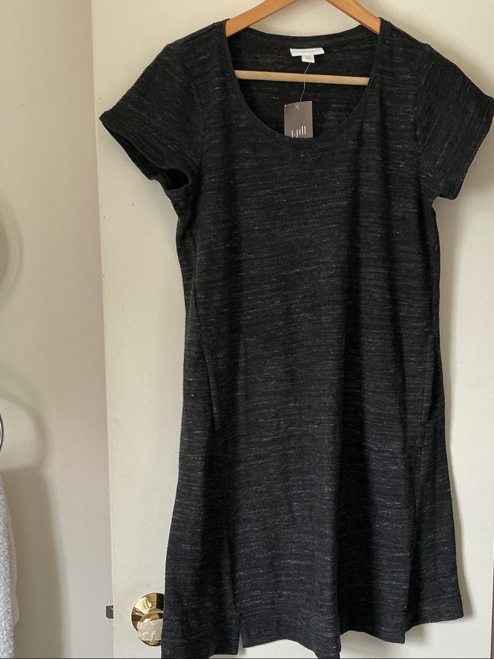 J.JILL Women’s Short-Sleeve Scoop Neck Dress in multi Charcoal